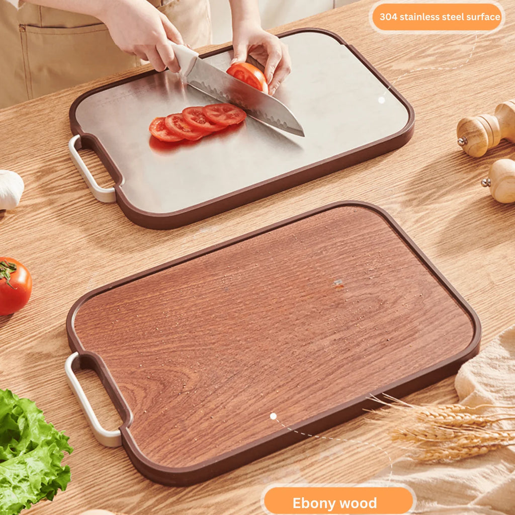 Multi-Function Ebony Stainless Steel Double-Sided Cutting Board (40cm)